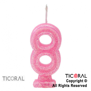 VELA NUMERO 8 ROSA CON GIBRE HS2877-8 x 1